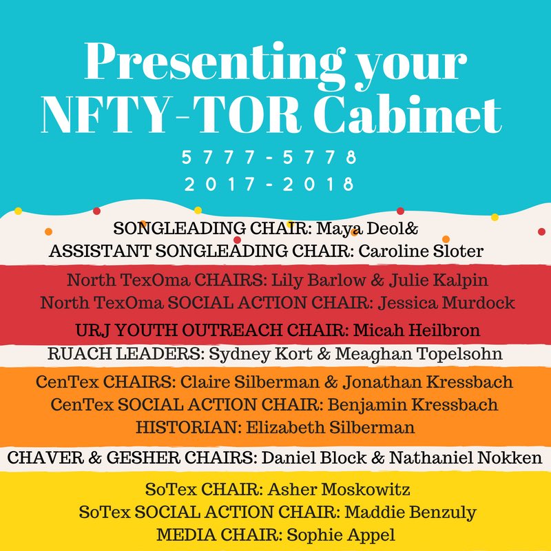 Mazel Tov to our newly appointed NFTY-TOR Cabinet!! We can’t wait to see all the amazing things you will accomplish this year!