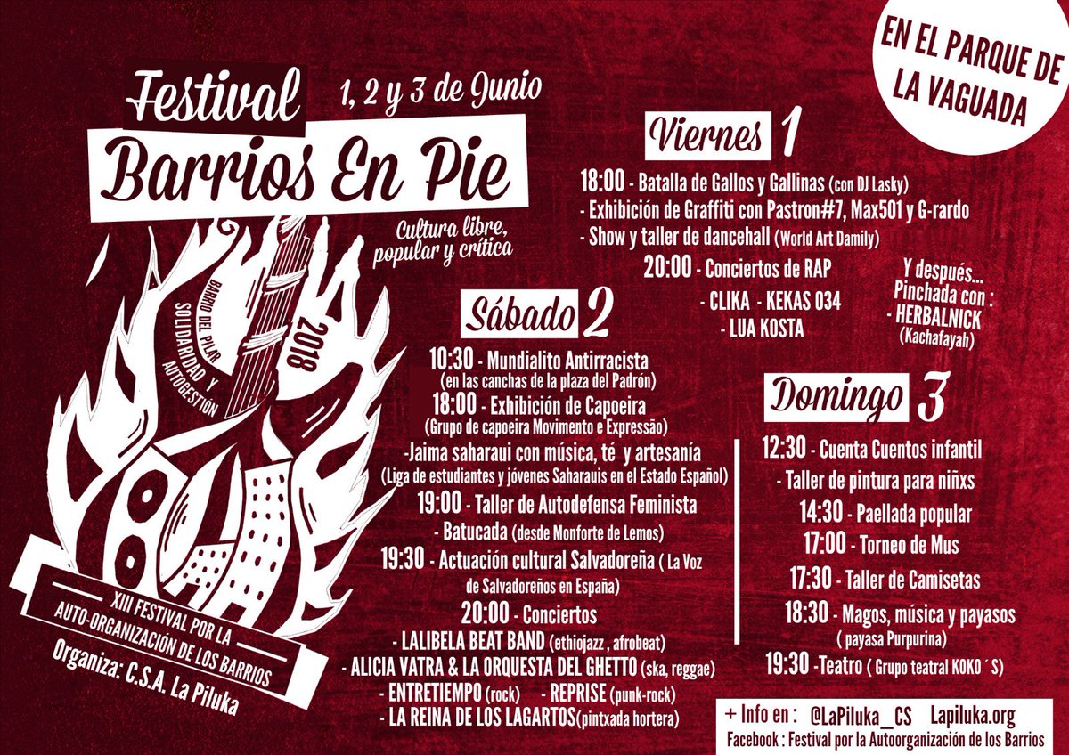 EsporaNegra76's tweet photo. YA ESTÁ AQUÍ EL FESTIVAL BARRIOS EN PIE!! 

Conciertos, actividades y mucho más!!

Te lo vas a perder??

#BarriosEnPie #BDP https://t.co/GZAPinPna5