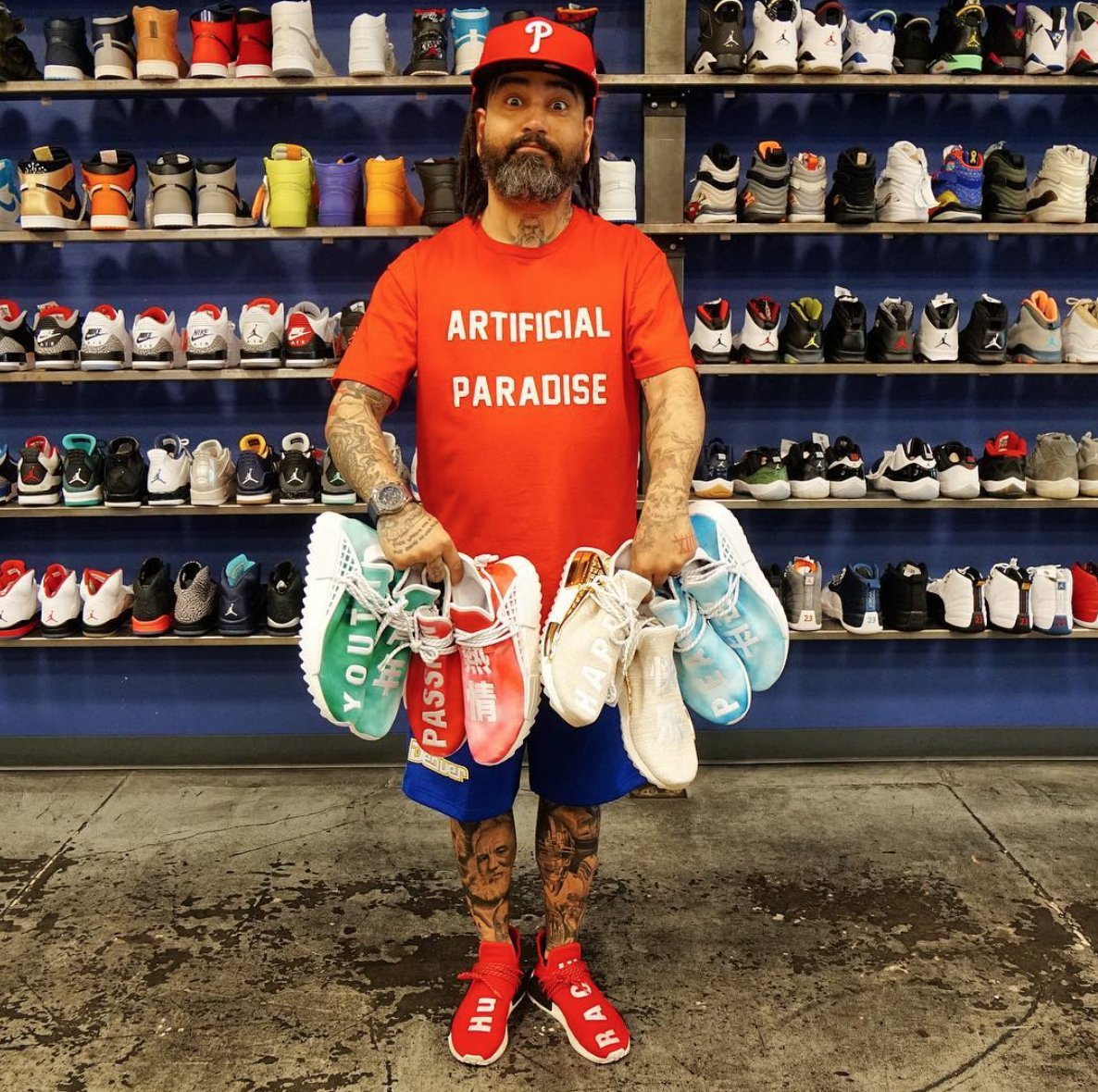 Gotta catch em' all! 🤩

<a href="/twojskicks/">TwojsKicks</a> shows off his China Exclusive <a href="/Pharrell/">Pharrell Williams</a> Human Race collection that drops tomorrow 🇨🇳

How much are these worth? 💰