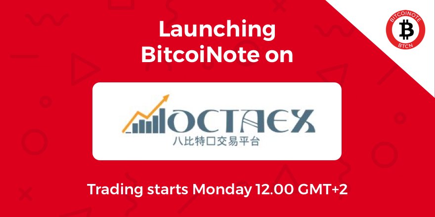 BitcoiNote's tweet image. 👏 We are thrilled to let our community know that thanks to their AMAZING SUPPORT BitcoiNote is getting listed at @octaex!

👛 Get your wallets ready for Monday: trading starts 12.00 GMT+2 time!

#OctaEx #exchange #cryptocurrency #trading #Announcement