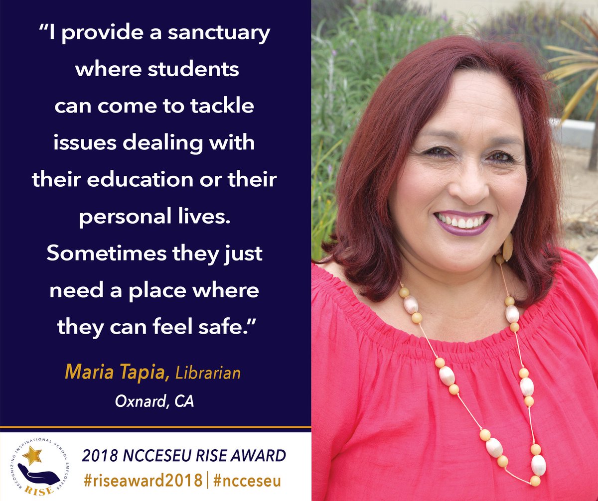 ncceseu's tweet photo. Congratulations to Maria Tapia, a librarian and our next #RISEAward2018 recipient from @CSEA_Now! Thank you for all you do! #NCCESEU https://t.co/V405vmmV4a