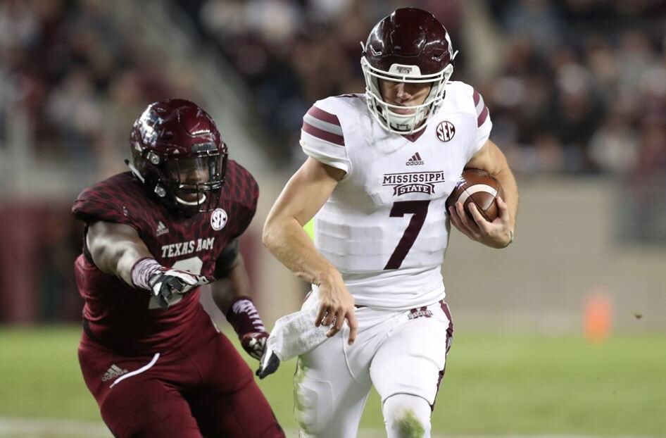 Bill_Martin's tweet photo. QB Nick Fitzgerald (@nickfitz07) of @HailStateFB has produced 100 yd rushing/100 yd passing games in 13 of his 25 career starts (52%). No QB in @SEC history has produced more career 100-yard rushing games (14). #HailState https://t.co/gHqtSimuCt
