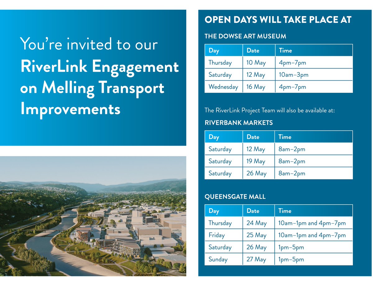 nztawgtn's tweet image. A new bridge into Hutt City? Share your ideas with the project team during open days today, Saturday and next Wednesday.  Click the following link for more information and the online feedback form. ow.ly/3dZu30jUcKz #RiverLink #MoveMelling