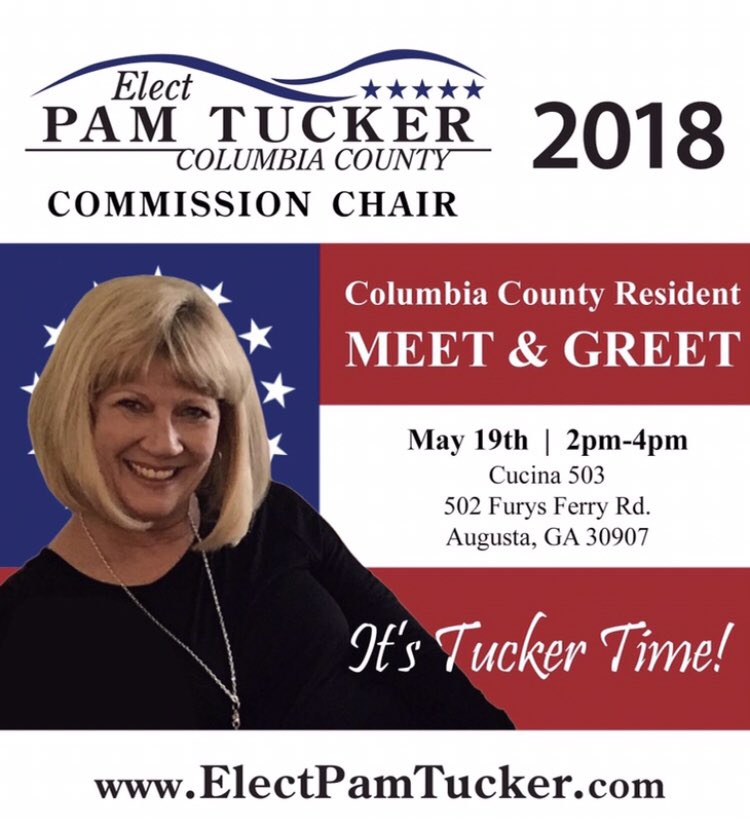 PamPtucker's tweet photo. If you missed any of the meet and greet that we have been holding around the county, we have one last one on Saturday, May 19 from 2 PM to 4 PM at Cucina 503.
Come and enjoy some food, drink and good conversation with us. We look forward to seeing you there!
#ItsTuckerTime https://t.co/2vU1aE8eKW