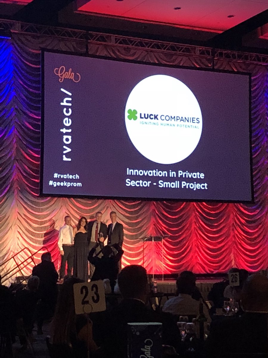 rvatechcouncil's tweet photo. @LuckCompanies is getting lucky! Congratulations on winning our #GeekProm 2018 Innovation in Development Small Capital award! https://t.co/Mcb1LwXeXt