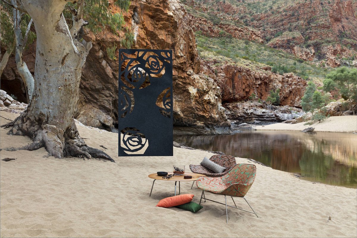 WovenImage1's tweet photo. A beautiful shot of our new #WoodcutRose upholstery and #Rose hanging pendant in the incredible Northern Territories. Our performance fabrics are suitable for indoors and out as they are UV & water resistant. #reminiscing #amazingphotoshoot #BruceGoold #AustralianDesign https://t.co/v0qIlwm9NA