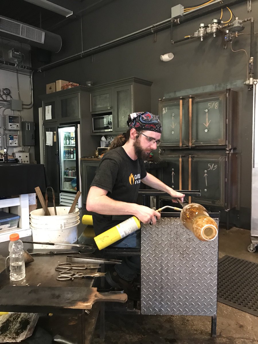 LisaSandsCle's tweet photo. Living out a dream of mine & blowing glass at @TheGlassAsylum in Chagrin Halls! Stay tuned! #clevelandbloggers #glassasylum https://t.co/b6FkgbhI59