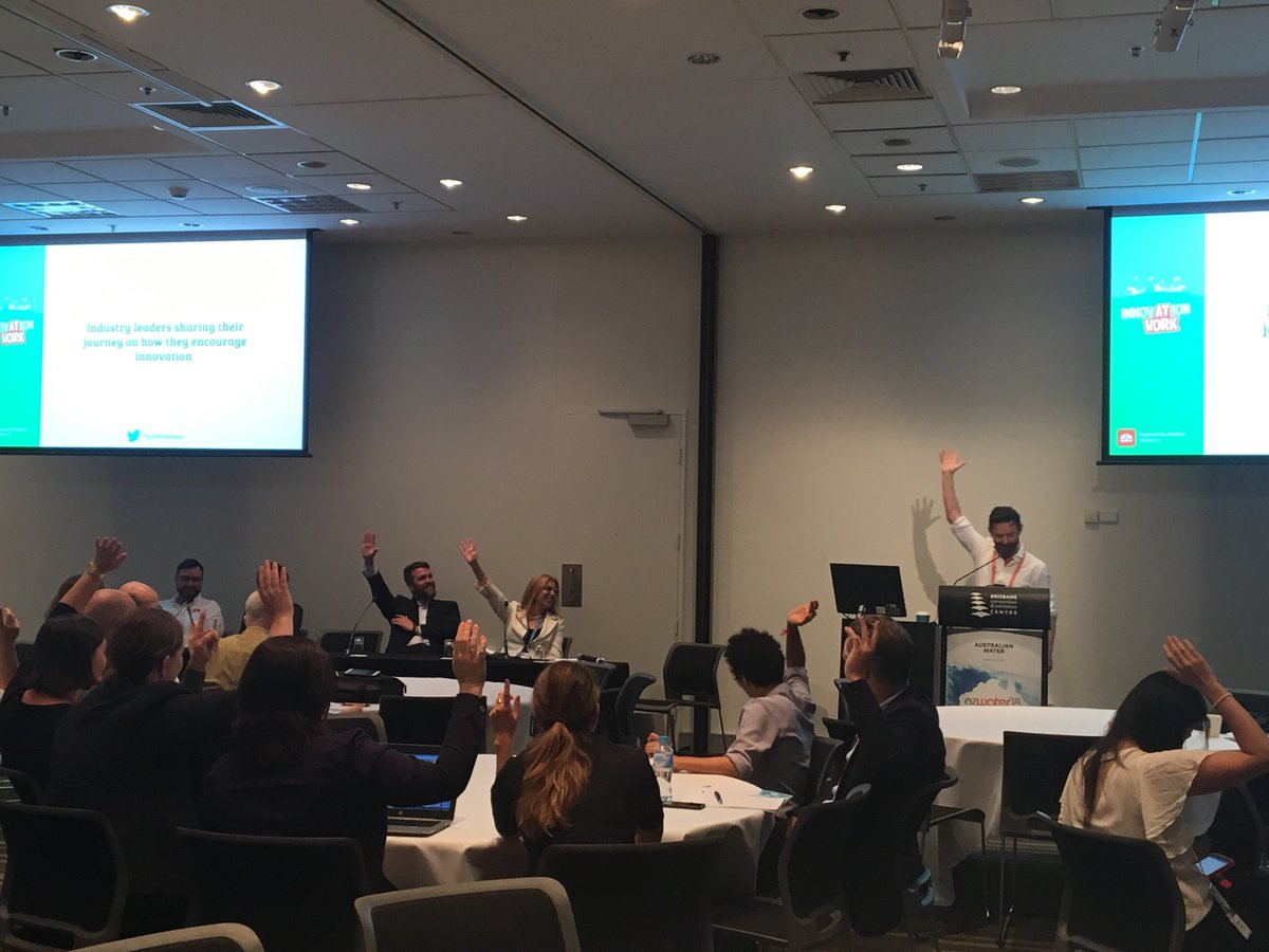 Ready, steady, discuss… <a href="/RandallMakin/">Randall Makin</a> kicks off innovation discussions at @ozwater with @wjgerard, Nate Allen, <a href="/BABENS/">B Bensted</a> &amp; Tracy Carsburg. <a href="/WaterStart/">WaterStart</a> @EnergyQld <a href="/QldEnvironment/">Queensland Environment</a> <a href="/GavinTye/">Gavin Tye</a> #InnnovationatWork #WhyNot #Resillience