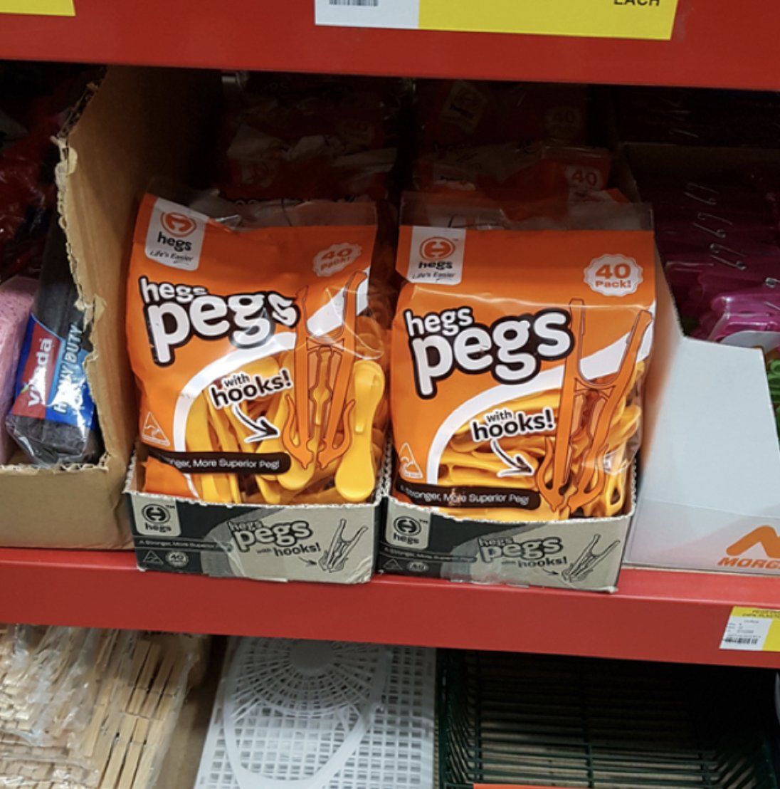 hookedonhegs's tweet photo. Our new 40 pack Hegs Pegs have been spotted by Jennifer at her local Bunnings- thanks for the photo! Send through your photos when you see us out and about! #hegspegs #hookedonhegs #bunnings #hegs https://t.co/VxYftpDjtS