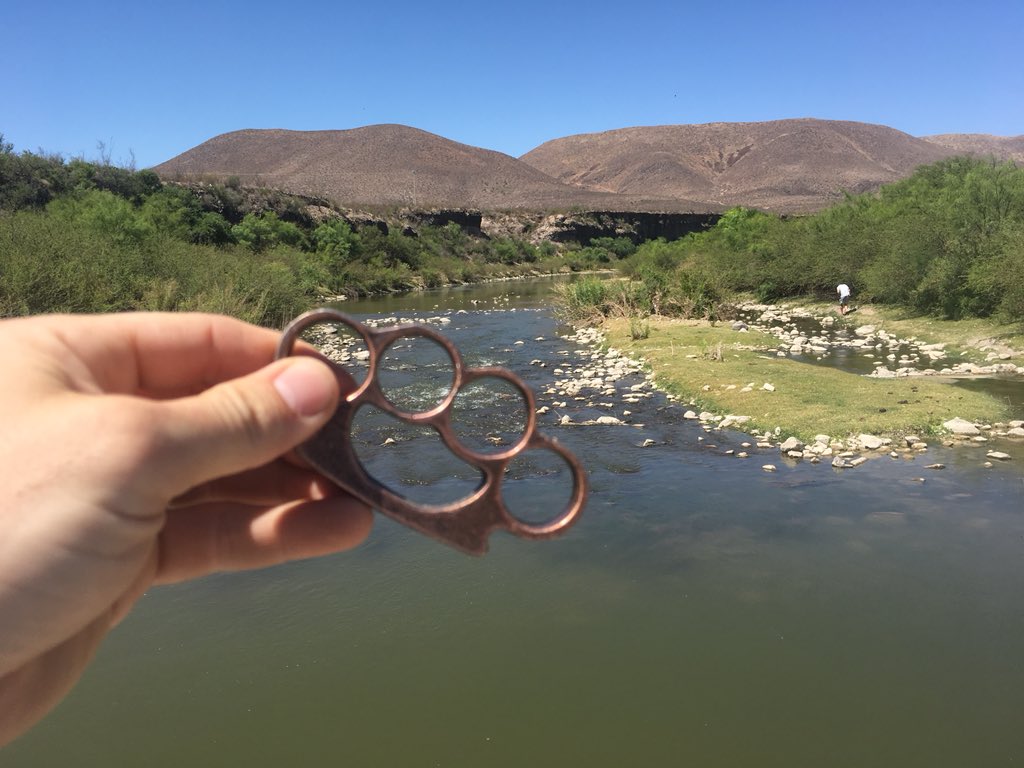 jayhawktiemann's tweet photo. While los conchos eluded us en el Rio Conchos, México, we did have an amazingly productive #RiverBooty day! A colleague rescued this beautiful babydoll & I found this brass “fidget spinner” under a bush down by the river. These could be yours at #FMCS2019. Mojo with attitude. https://t.co/pjXtyQDLLs