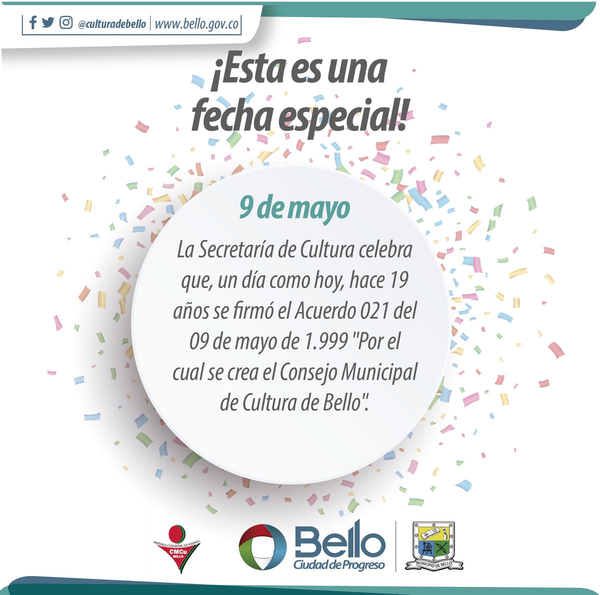 CulturadeBello's tweet photo. ¡Esta es una fecha especial! 💃🕺🤗
#SomosCultura en #BelloCiudaddeProgreso
@AlcaldiadeBello https://t.co/V5u4hGDlX9