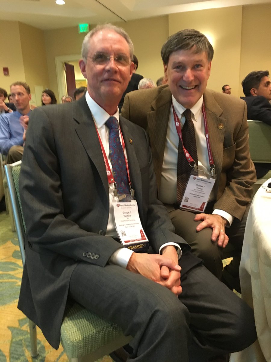 Outgoing and incoming HRS Presidents, Tom Deering (born in Boston) and George Van Hare (PACES own!!) at #PACES evening meeting at #HRS2018