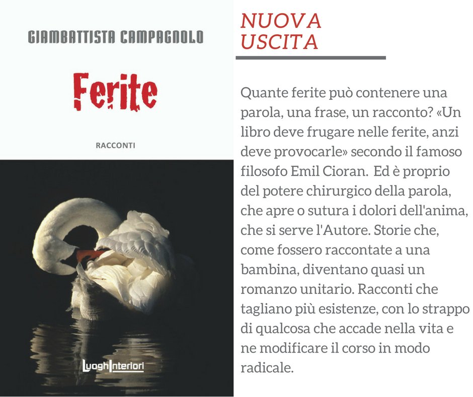 #NuovaUscita: la raccolta di racconti di Giambattista Campagnolo 'Ferite', è fresco di stampa.

Lo trovate qui ➡️ bit.do/Ferite
