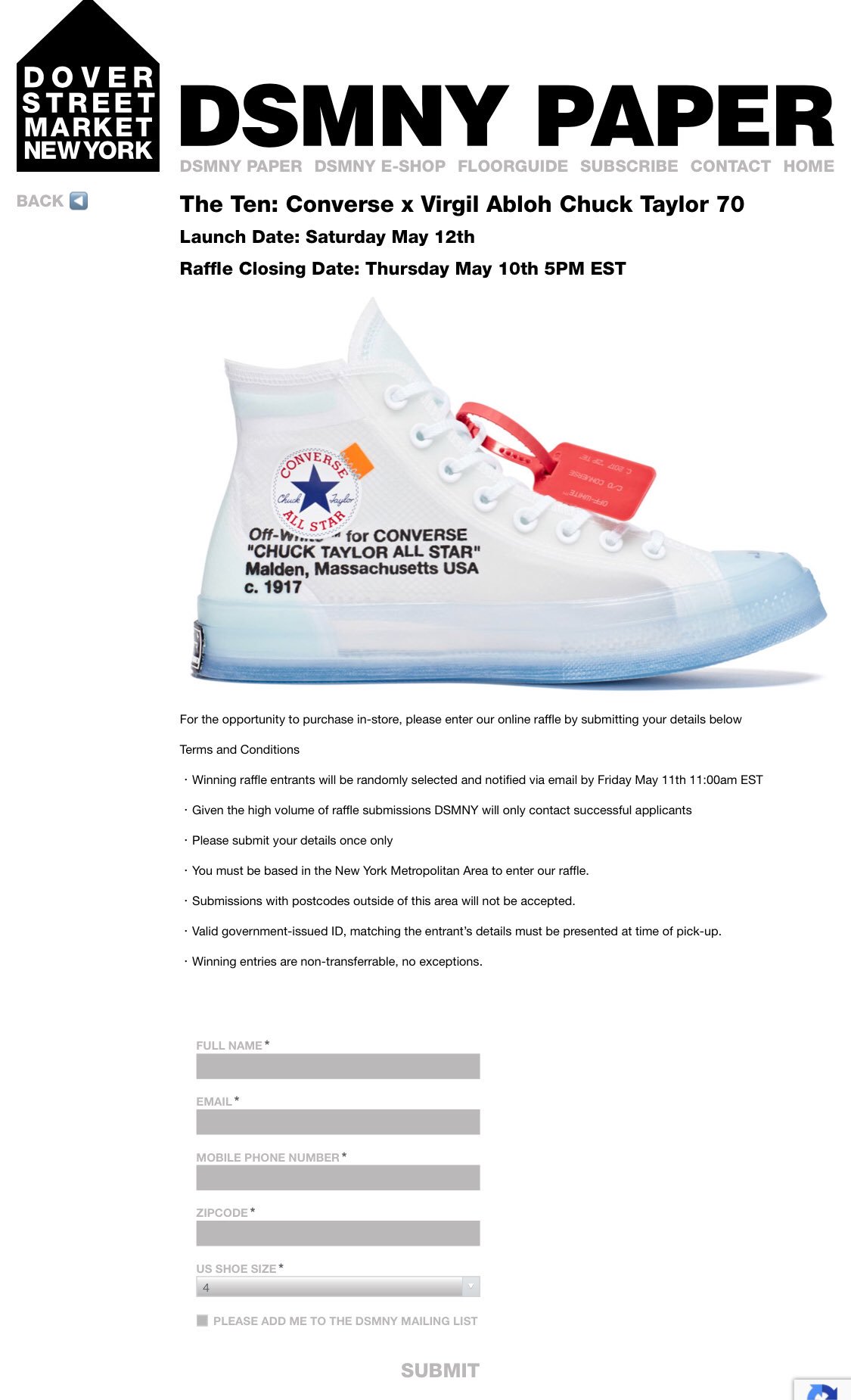 Converse x off white raffle list cheap