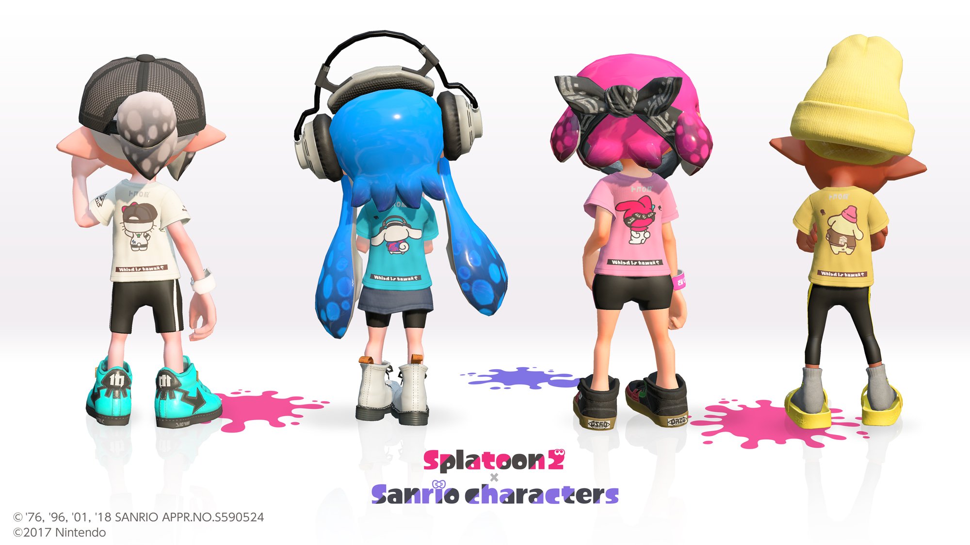 Splatoon スプラトゥーン スプラトゥーン2 サンリオキャラクターズ フェスにあわせてコラボフェスtが発売されるぞ マイニンテンドーストアでは本日より 一部のサンリオショップでは5月中旬より販売開始だ 全4種類で それぞれ