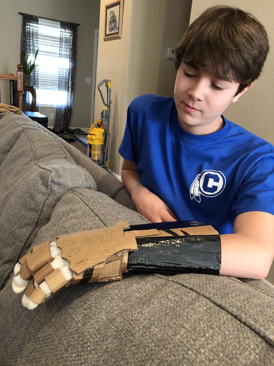 Progress on the Infinity Gauntlet my son is making from cardboard. #cardboardcreations #creativity