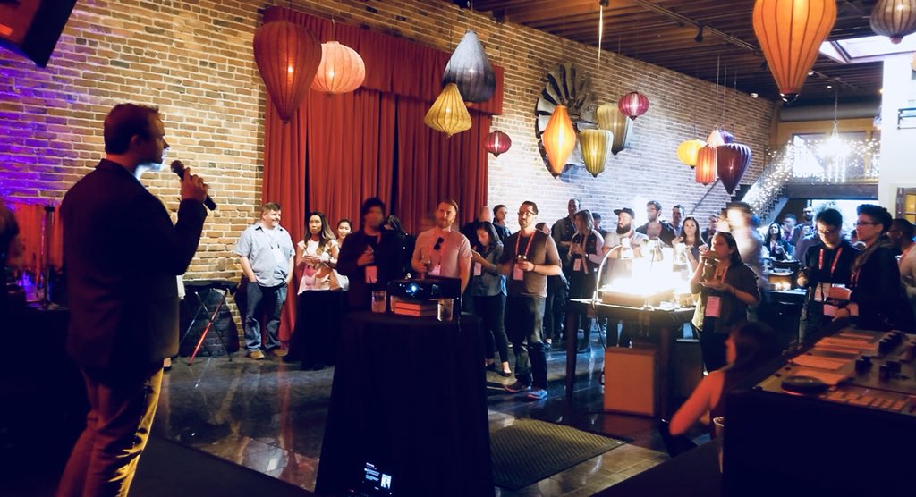 InVisionApp's tweet image. Welcome to #DesignPlus, Seattle design community! Our own @AdamFryPierce on the mic thanking everyone for coming out 🎤👋🏼