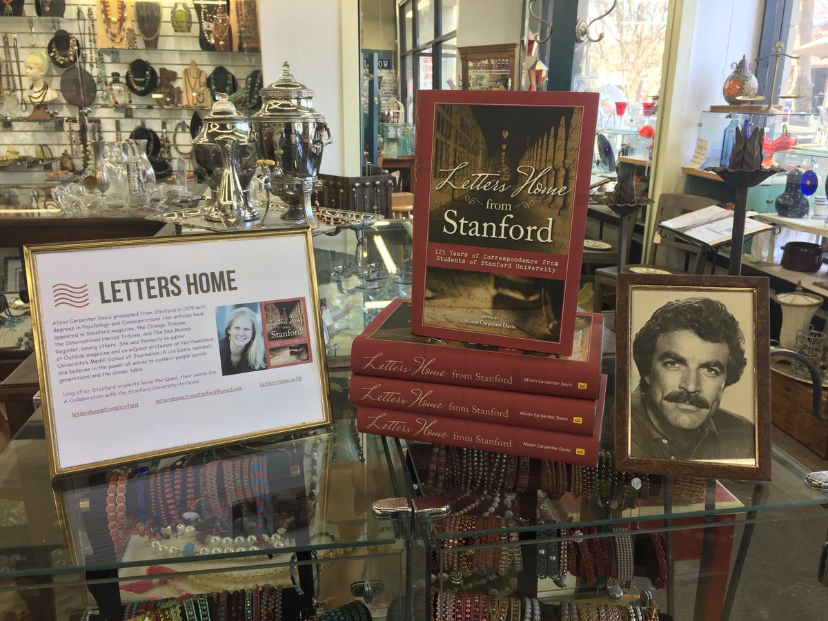 LettersStanford's tweet photo. Quiz:
1. What do Global Beads in Mountain View (store display shown above) and the @avidreaderdavis have in common? 

2. What do Tom Sellek and "Letters Home" have in common? 

First follower to reply correctly to both questions gets a specially discounted copy of Letters Home. https://t.co/03243s5N90
