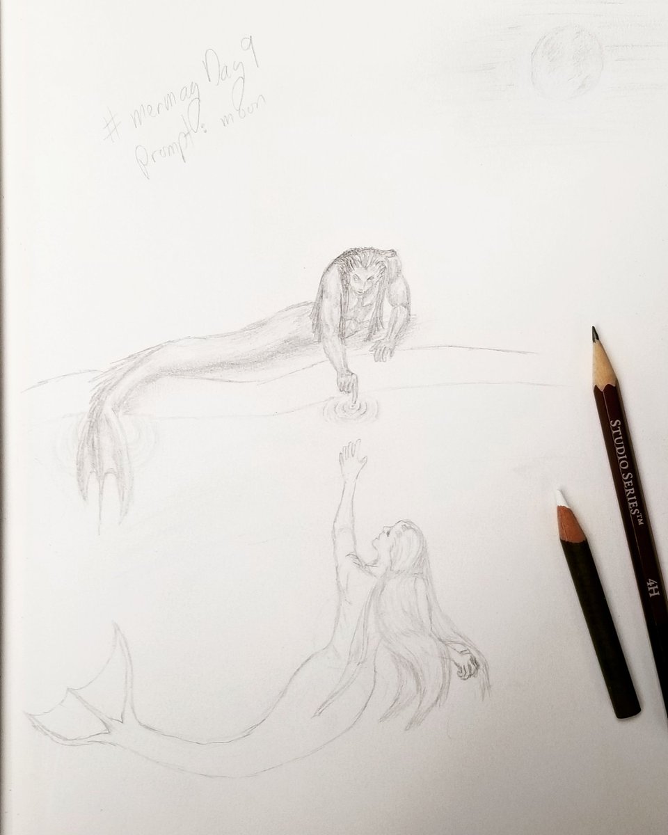 tinedanxer's tweet image. There's this legend of a #moonpool, in which one black and one white coy fish swim.  They circle each other eternally.  Today's #mermay challenge was #moon 
;-)
#illustration #darkart #art #901art #fantasyart #drawing #graphitedrawing