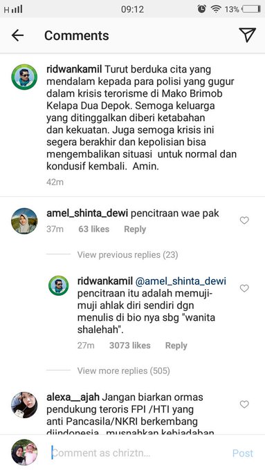 Komentar di Unggahan Ridwan Kamil