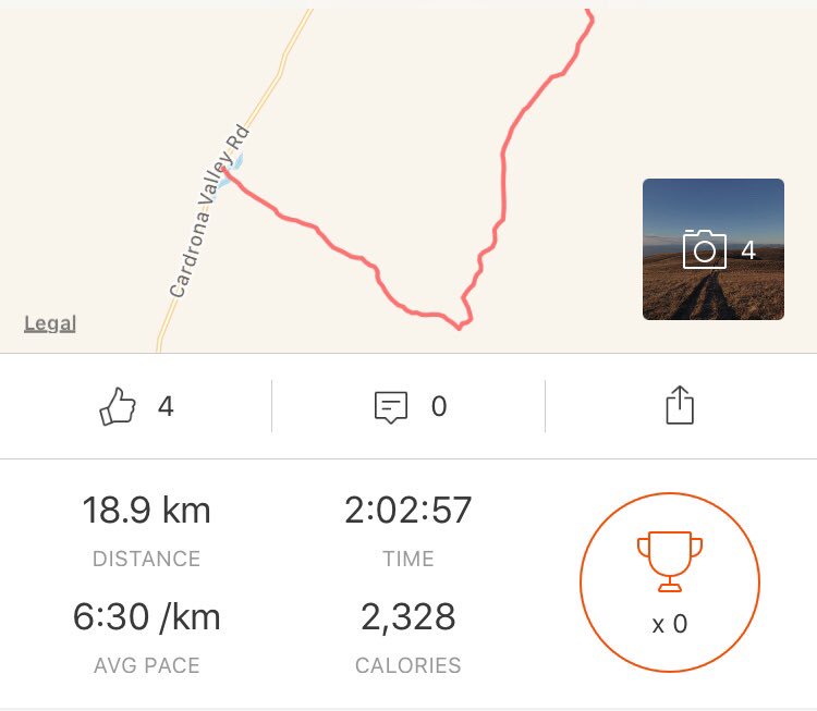 Jacksonlanaa's tweet photo. Went on my first trail run yesterday and it looked like this! Stats are from Fras because I forgot to stop my Strava at the top and phone died before the end... legs are alright today and I’m still alive! STOKED 🏃🏽‍♂️ https://t.co/WyhMSr9iJD