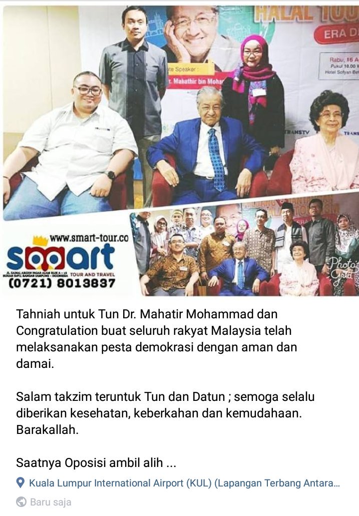 denstiyo's tweet photo. Tahniah untuk Tun Dr. Mahatir Mohammad dan Congratulation buat seluruh rakyat Malaysia telah melaksanakan pesta demokrasi dengan aman &amp; damai.

Salam takzim teruntuk Tun &amp; Datun ; semoga selalu diberikan kesehatan, keberkahan &amp; kemudahaan. Barakallah.

Saatnya Oposisi ambil alih https://t.co/RxykbCNYNu
