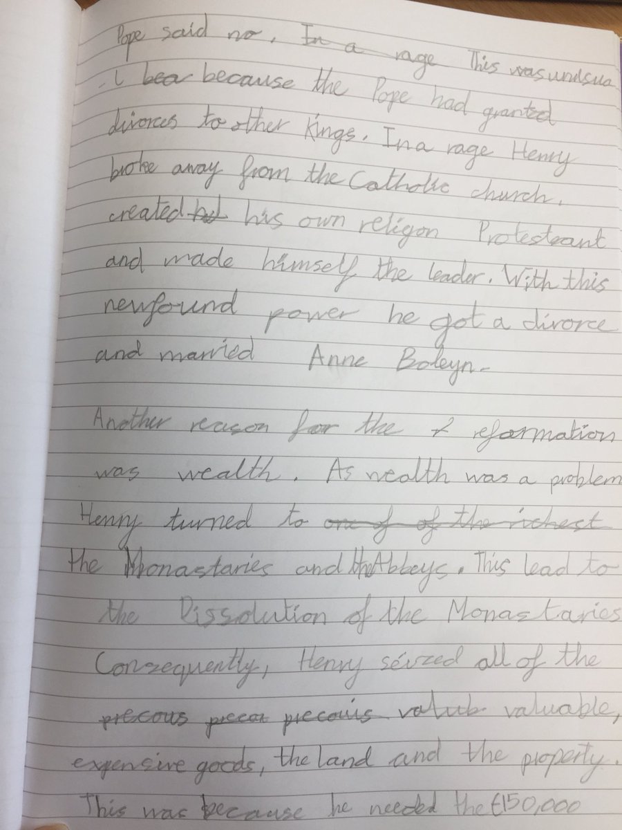 wlfsprimary's tweet image. Our Year 3 children have been writing excellent essays about Henry VIII and the English Reformation. We are very impressed with them all! Look at this one (part1):