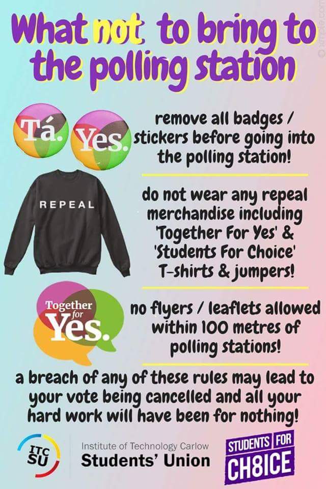 Nodanna tábhachtacha do lá na vótála amárach!
🗳Ná caith suaitheantas/ éadaí #repealthe8th/#tá ag an stáisiúin vótála
🗳Vótáil idir 7am-10pm
🗳Ná glac féinphic sa stáisiún vótála
🗳Cuir X in aice le TÁ agus ná cuir marc ar bith eile ar an bpáipéar ballóide nó beidh do vóta millte