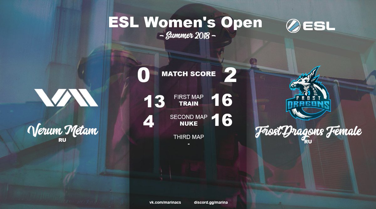 vmfem's tweet photo. 3 matches on @ESL CS:GO 5on5 Women's Open Summer 2018 finished https://t.co/6TChU8dC1i