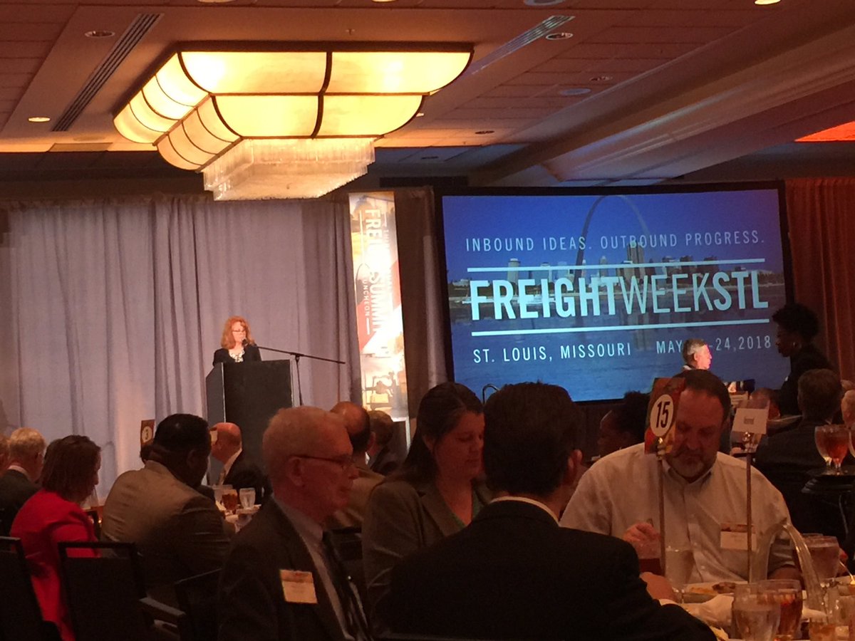 JimAlexanderSTL's tweet photo. Mary Lamie, Executive Director of St. Louis Regional Freightway, opens the Third Annual Freight Summit Luncheon focused on the present assets and future positive impact of our region’s unique transportation solutions. https://t.co/d62ALwlJDy