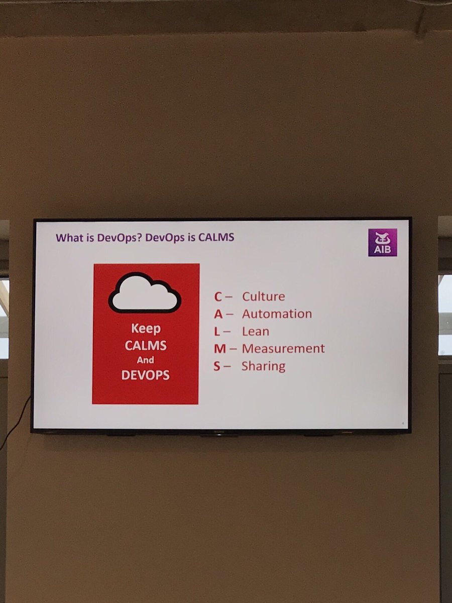 LRDevery's tweet photo. Keep CALMS and DevOps. Listening to Mark Kiely @FirstData #Nenagh #DevOpsNenagh https://t.co/98H6xGlLyK