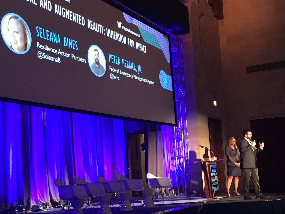 jessematton's tweet photo. @SeleanaB &amp; @fema’s Peter Herrick share on how empowering the end user becomes through VR &amp; AR to support preparedness  #DigitalEmpowers18 https://t.co/6bfrqf6smP