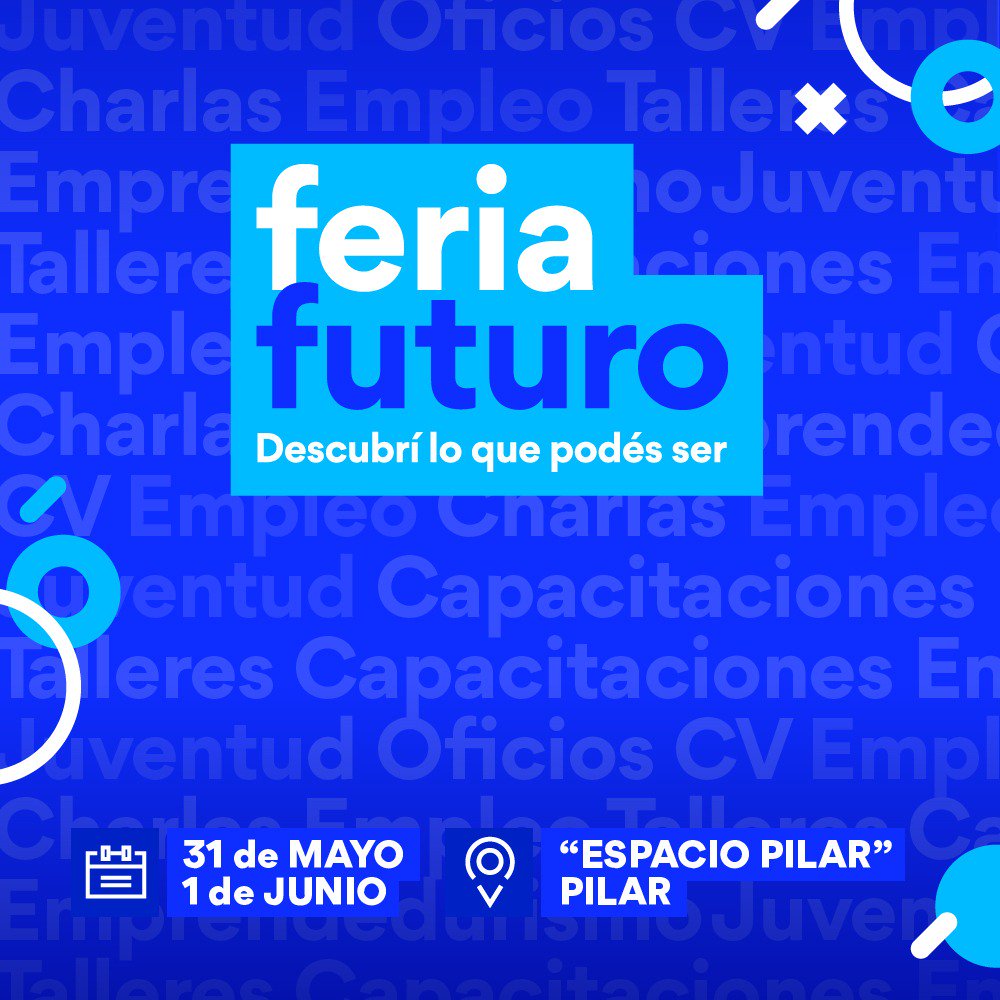 ¡Vení a la #FeriaFuturo!
Te invitamos a un espacio donde vas a encontrar:
▪️Charlas
▪️Capacitaciones
▪️Armado de CV
▪️Entrevistas 

📅Jueves 31 de mayo y viernes 1 de junio
📍Espacio I de Espacio Pilar, Chile 1963
⏱️11 A 18hs

Conocé más 👉 bit.ly/Feriafuturo