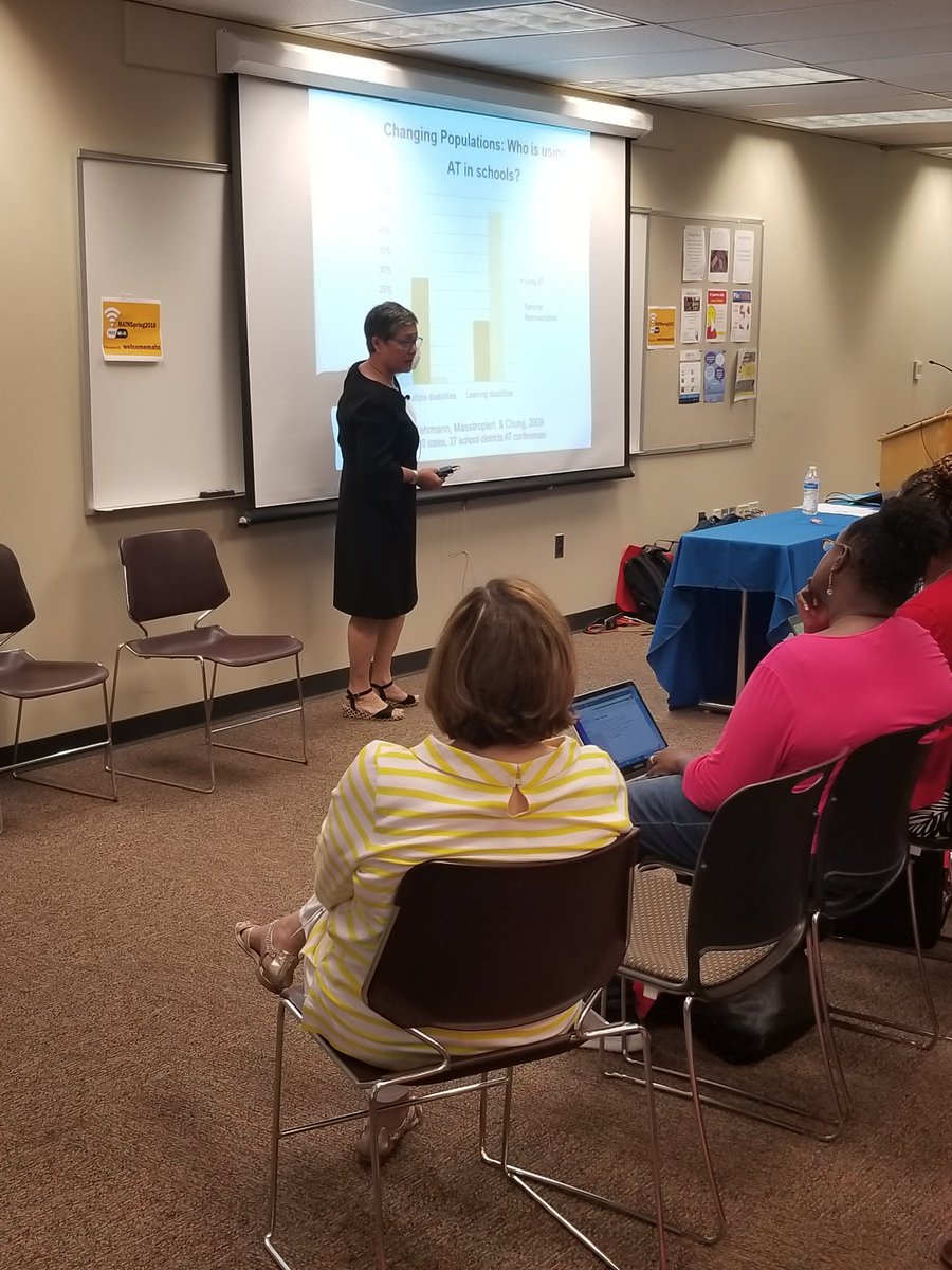 TheMATNOnline's tweet photo. We need to get beyond the "Concierge" approach to #AssistiveTechnology,  the "one referral at a time" approach, and "one size fits all" service models. Build the capacity of school teams to address tools that support more students. -@denisedecoste #MATN18 #AT https://t.co/OFLzzzmj5b