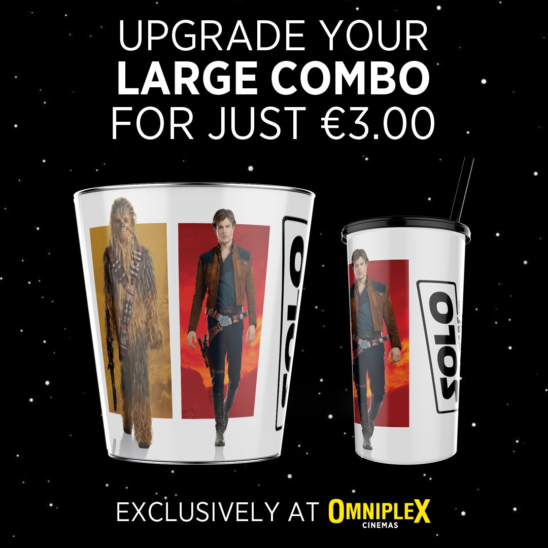 Here <a href="/longfordomni/">Longford Omniplex</a> "Solo: A Star Wars Story"  have Exclusive Popcorn buckets and Cup when you upgrade your large combo. You can prebook your tickets in-house or online omniplex.ie