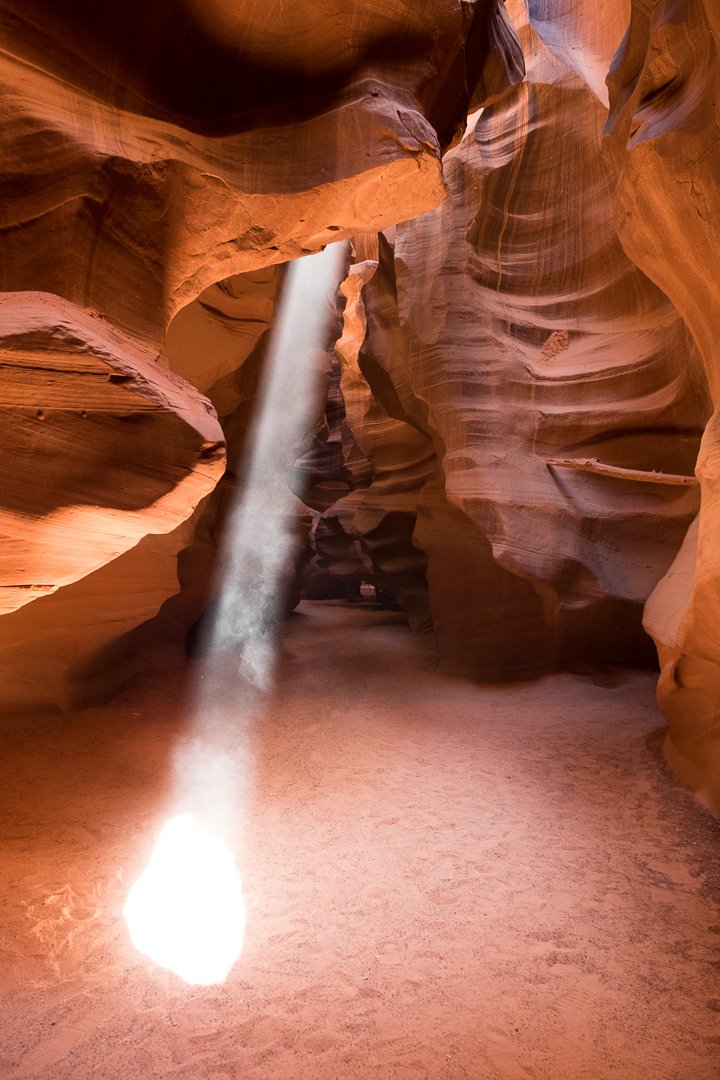 High noon is the best time to visit Upper Antelope Canyon to get photos of the sunbeams illuminating its sculpted space. #upperantelopecanyon #hiking #happytrails #canyoncountry