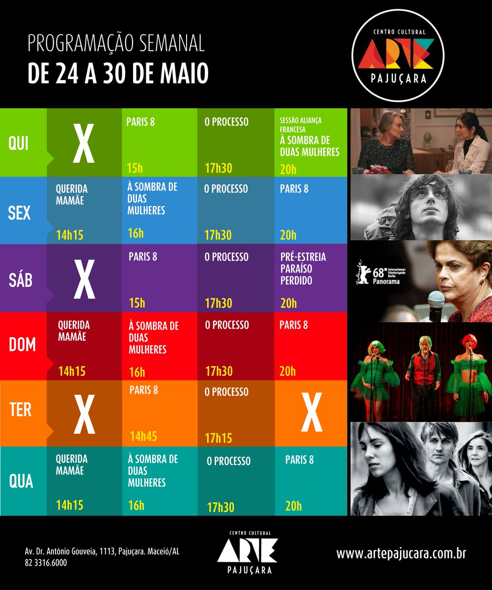 artepajucara's tweet photo. programação @artepajucara de 24 a 30 de maio. https://t.co/24XTJ5U2Qx