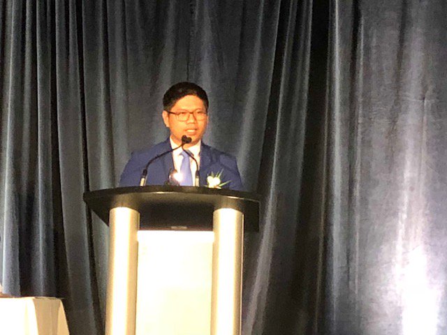 bmoctvhs's tweet photo. Hornet extraordinaire Kadille Nevado celebrates his transition from student to teacher at the Tallman Foundation dinner Wednesday evening. @KadilleN thanked his parents, the Tallmans and his TLC colleagues. #tecvoc #winnipegsd @tallmanfound https://t.co/gBZQUBWiPS