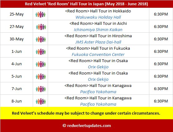 Red Velvet Updates On Twitter Schedule Red Velvet Hall Tour 2018 In Japan Red Room ë ˆë