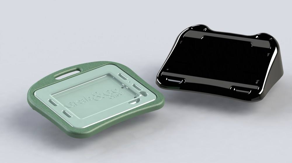 The bottom of the TabletTable has over-sized pressure sensitive grips and mounting options for screws, posts &amp; straps. It works on a lap, wheelchair, floor, desk....The choice is yours!

Learn more about the TabletTable here: tablettable.net/pages/about-us/