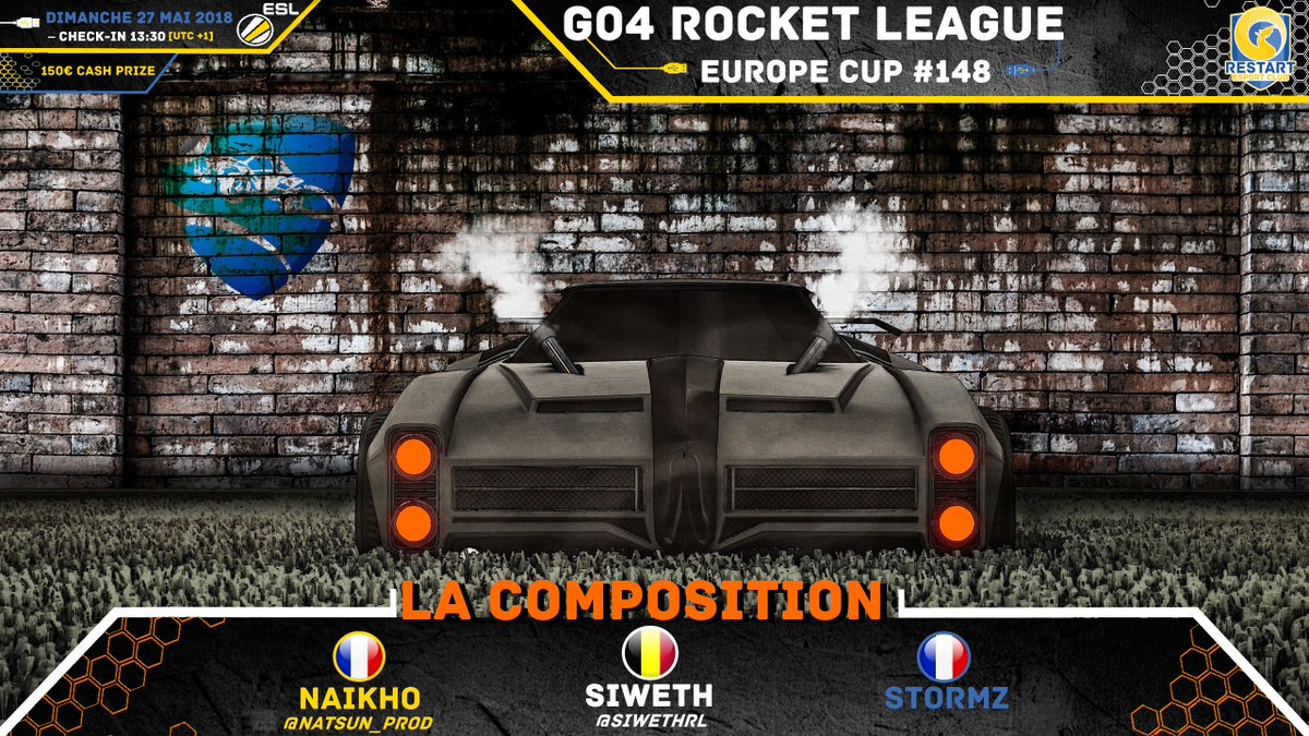 RestartESC's tweet photo. ⚽🏎️ Faites chauffer les moteurs ! Notre line-up #RocketLeague participe dimanche 27 au tournoi Go4RocketLeague Europe Cup organisé par @ESL, ils joueront dès 14h !
💰 150€ de cash-prize sont en jeu. Bonne chance à vous les gars @SiwethRL @Natsun_Prod et Stormz  ✊ #RSTRL https://t.co/7vbS7esdGf