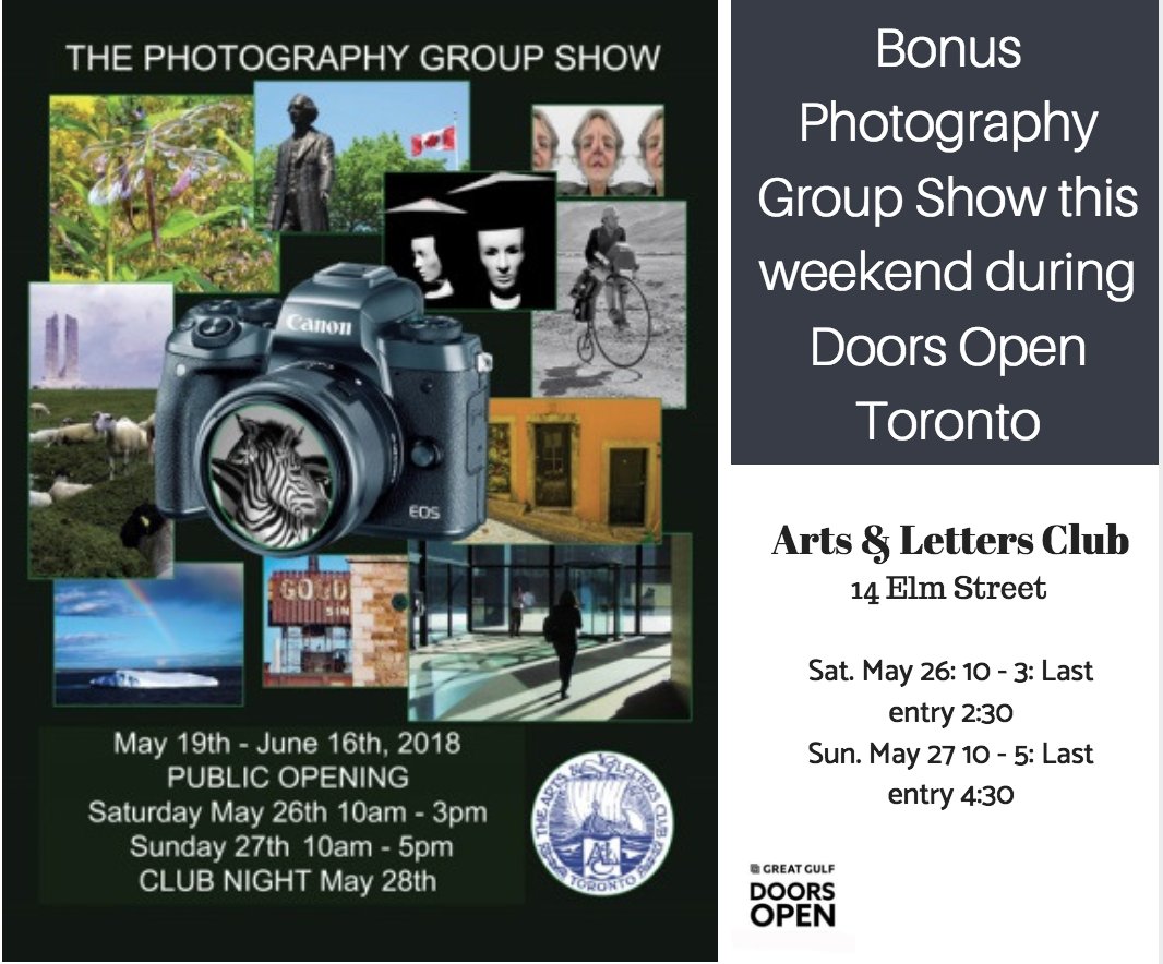 This #weekend in #Toronto is <a href="/Doors_OpenTO/">Doors Open Toronto</a> come to the Arts &amp; Letters Club and get to see a Group Photography show at the same time as touring the Club. #artsLettersToronto #DOTO18