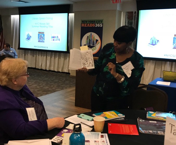 NYCDOEOLS's tweet photo. Booktalking at the #NYCSLSSPRING18 #NYCREADS365 @MyLibraryNYC https://t.co/bSR4fDi0UV