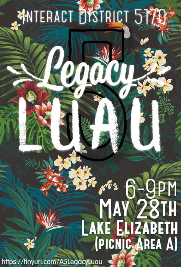 JFKHS_Interact's tweet photo. Area 5’s Legacy Luau is this upcoming Monday, 5/28 (Memorial Day)! Join us as we thank our seniors and enjoy different performances, speeches, and food! Preorder here: https://t.co/sZDKTWiDkQ ($10) It’s from 6-9pm at Lake Elizabeth Picnic Area A https://t.co/31eqeGaCke