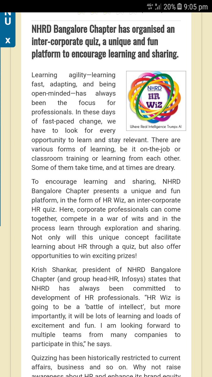 nhrdbangalore's tweet photo. @kshankar21 - President, @nhrdbangalore &amp; Young Advisory Board Members @neville_kujur @nikita1906 @chaini_grover explain why you should participate in #HRWiz. Read this article by clicking https://t.co/x0iVfLgbHL. Registration closes in 3 Days. Register at https://t.co/bURM0iG1YD https://t.co/Oy8ytatl9E