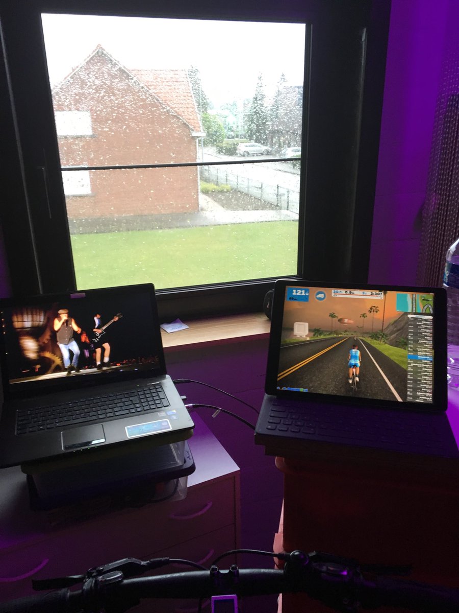 MarcVanderwilt's tweet photo. I’m Zwifting in the rain #ACDC https://t.co/HBsGYfK8qr