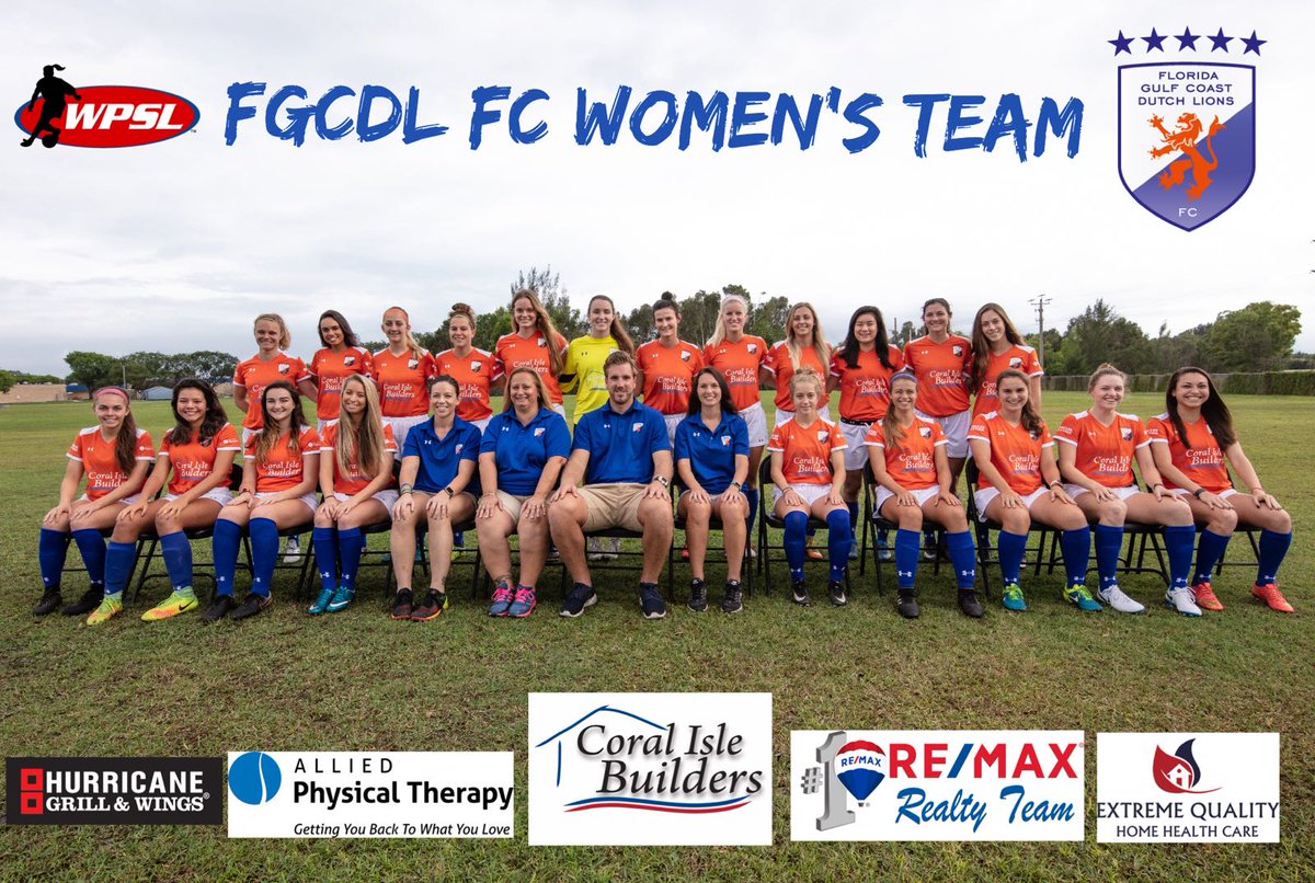 fgcdutchlions's tweet photo. Say hello to your Florida Gulf Coast Dutch Lions Women's Team for 2018! Have you made plans to attend our season opener weekend June 2 &amp; 3 at North Fort Myers Community Park? ⚽🦁

Thank you to our sponsors! #OrangeFamily #FGCDLFC https://t.co/xIZv57DYh3