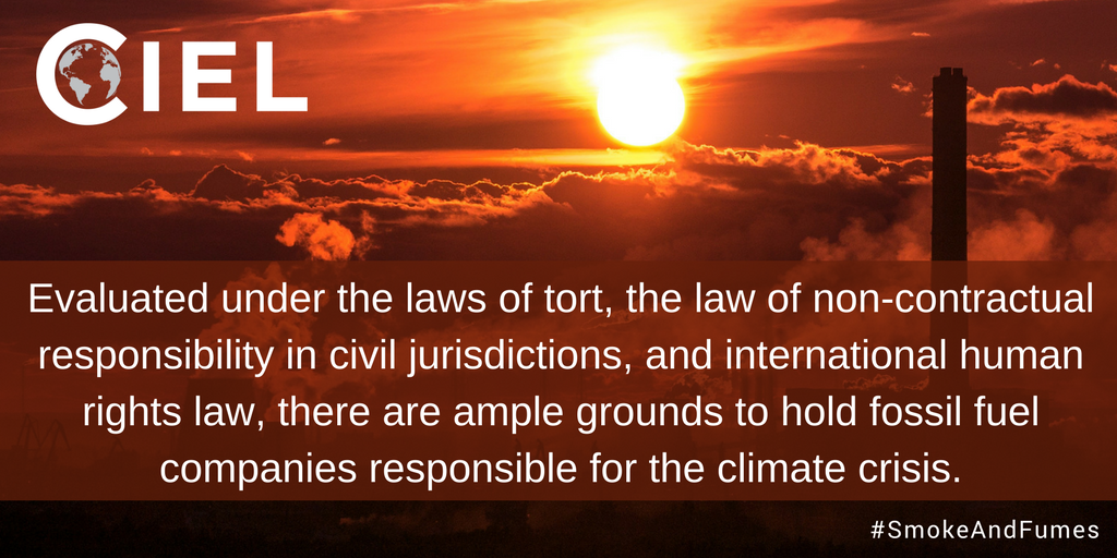 ciel_tweets's tweet image. Today: federal hearing on motions to dismiss #climateliability suits by SF &amp;amp; Oakland. Major carbon producers can &amp;amp; should be held responsible for #climatechange—evidence &amp;amp; legal theory support accountability for climate impacts like in CA #SmokeandFumes ciel.org/smokeandfumes