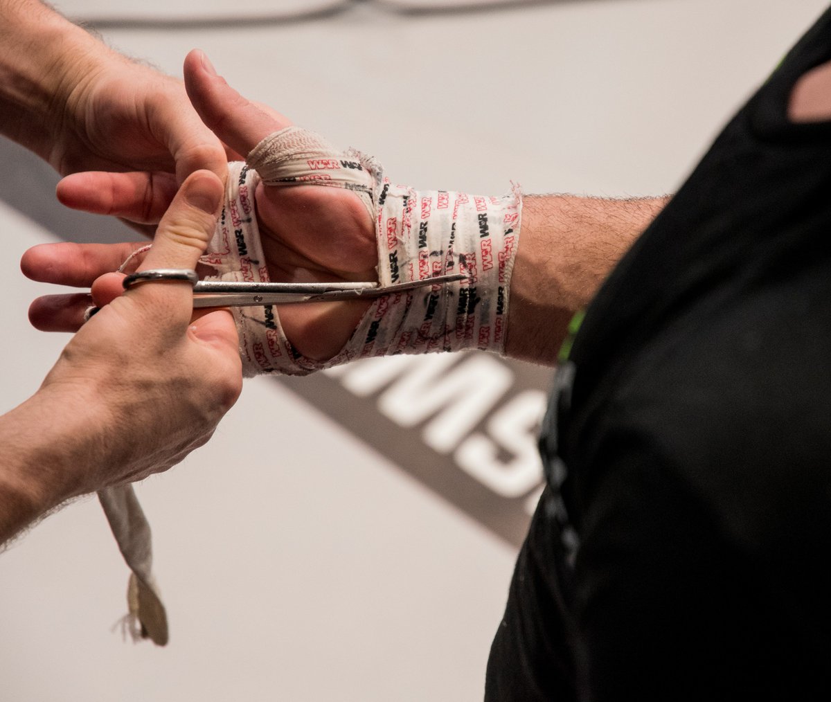 Similar to taking a tie or shoes off, cutting your wrappings apart means the end of a workday in the MMA world. In two weeks Heavyweights and Featherweights go to work in NYC. June 7th, MSG, get your tickets NOW! #PFLmma #ProFightLeague #MSG #NYC