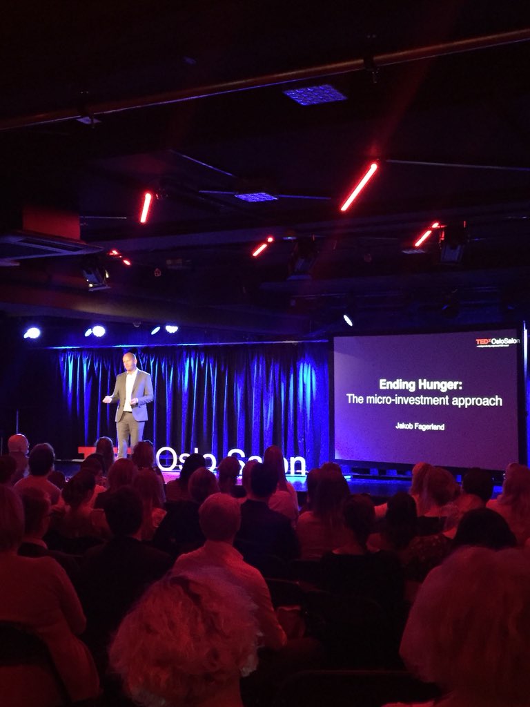 TEDxOslo's tweet photo. Jakob Fagerland is giving us the micro-investment approach towards how we can end hunger. @jakobFa 
#TEDxOsloSalon #SocEnt https://t.co/TPjfx29xJ9